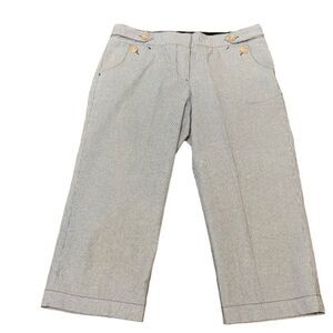 IZOD Nautical Navy and White Pinstripe Pants Cropped Cotton Buttons Size‎ 10